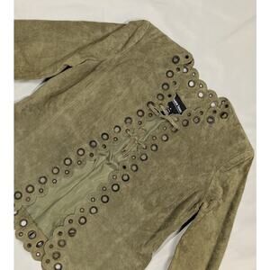 NWT Brandon Thomas Y2K Green Leather Suede Tie Jacket Lined Womens Medium